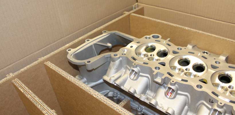 An engine block inside VCI Packaging