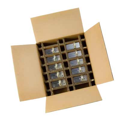 Cardboard box dividers inside outer corrugated packaging