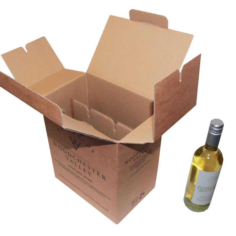 Open wine bottle box showing internal dividers