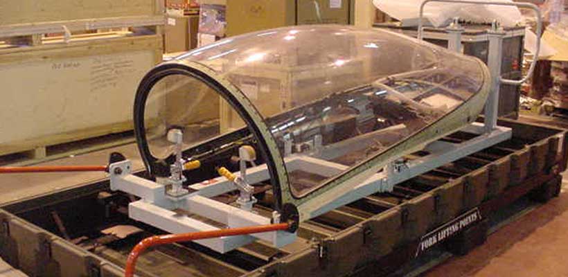 Military packaging An aircraft canopy in specialist military packaging