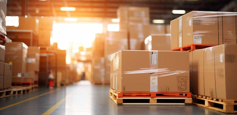 Pallet packaging in a warehouse