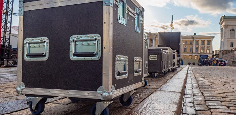 Custom built cases A custom flight case on a cobbled street