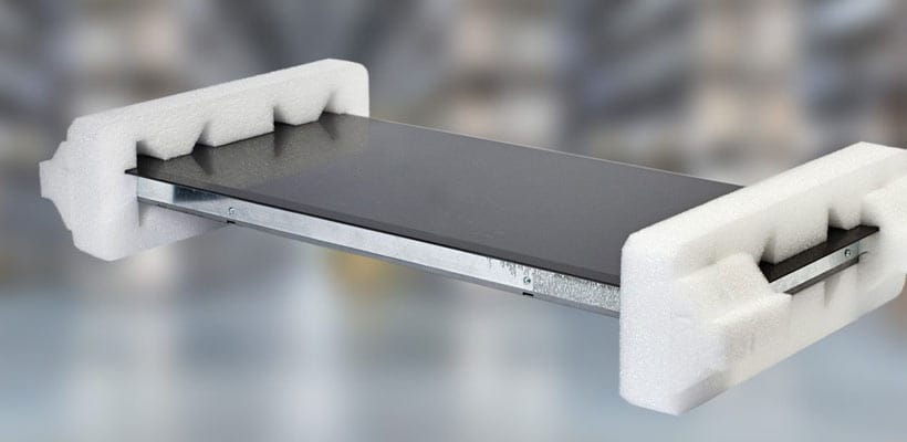 Foam packaging Two foam end caps protecting a electronic device