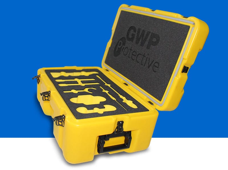 GWP Protective A yellow protective case with custom foam inserts manufactured by GWP Protective