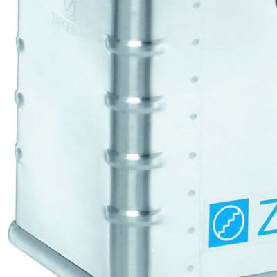Durable travel skips The durable corner ribs of an aluminium travel skip.