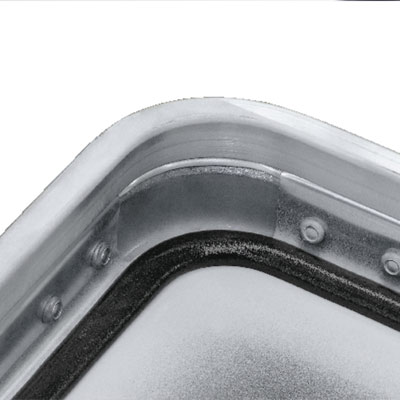Kit skip lid The lid of an aluminium kit skip with water resistant seal.
