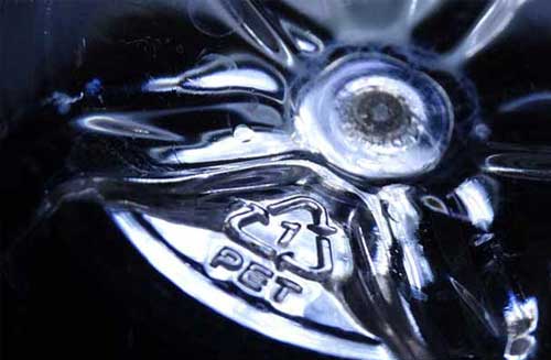 A resin code on the bottom of a plastic bottle