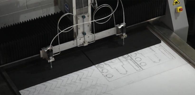 Waterjet cutting foam Waterjet equipment cutting foam packaging.