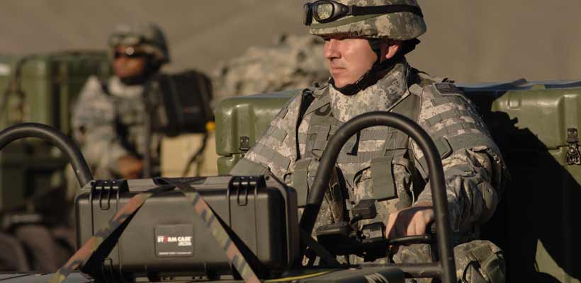 A member of the armed forces using a Peli Storm case