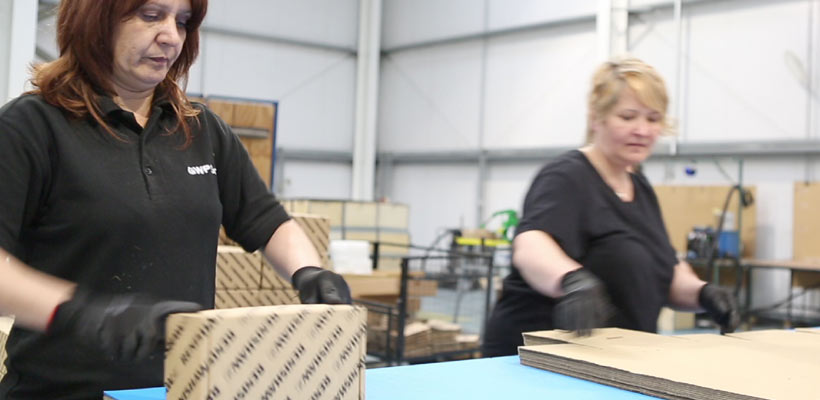 Assembled packs A person assembling packaging boxes.