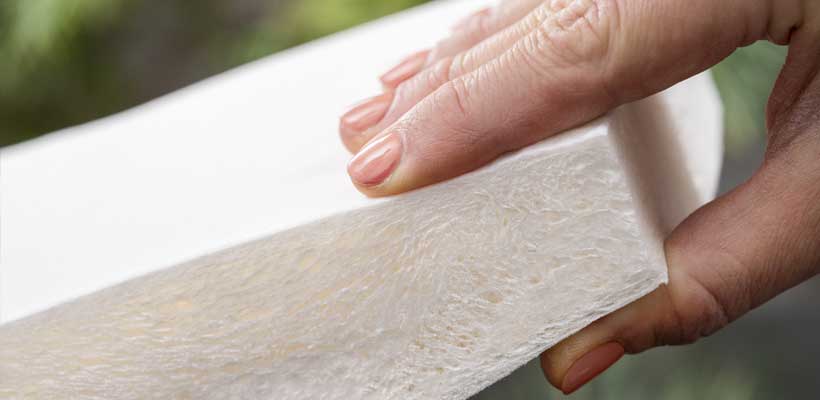 Sustainable foams A person holding sustainable foam