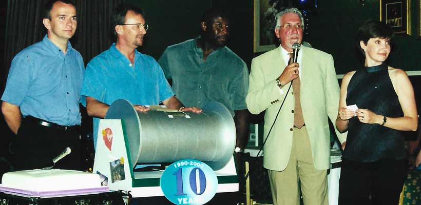 GWP 10 year anniversary Ian Heskins (far left), with (from left to right) co founders of GWP, David Pedley, Ron Williams, Charles Eatwell and Ruth Cook.
