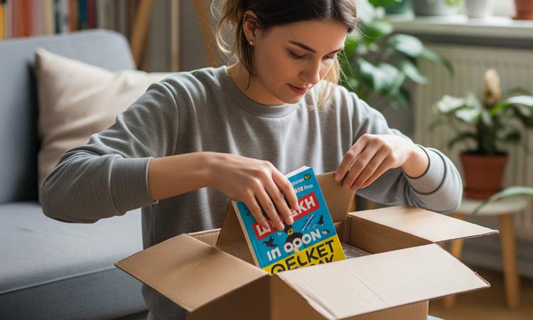 A person opening cardboard eCommerce packaging in their home