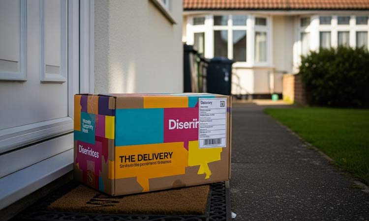 Cardboard subscription packaging left on a doorstep