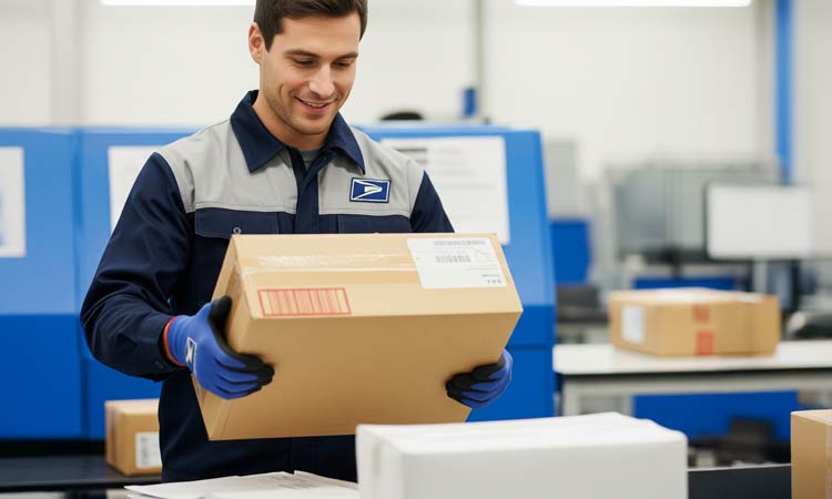 A person handling Royal Mail large parcel boxes.