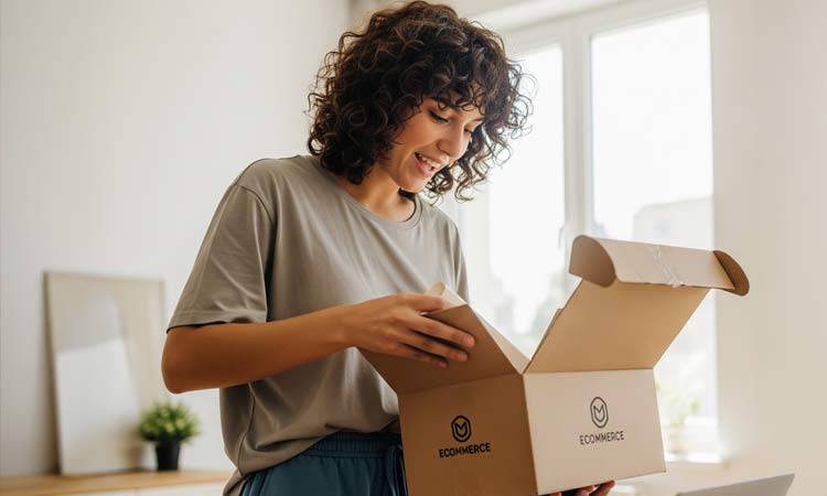 A person opening self seal packaging in their home.