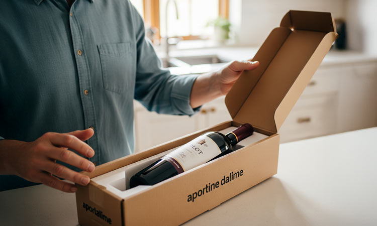 A person opening a single bottle box