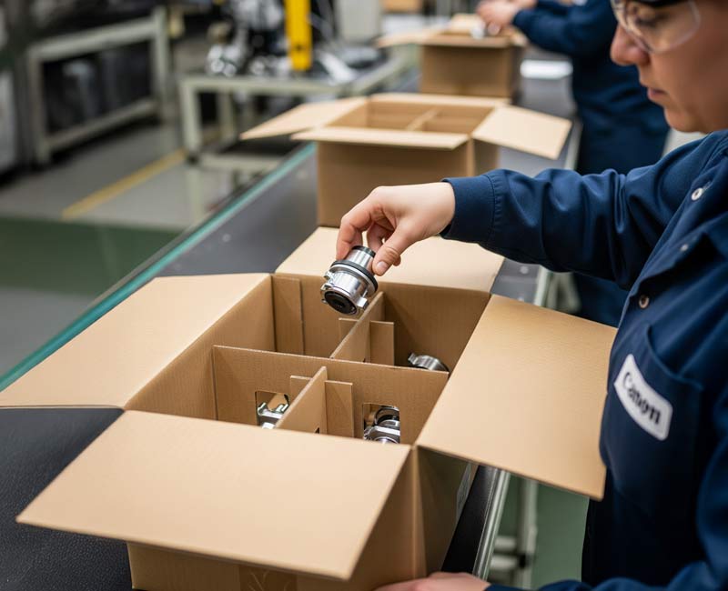 A person placing items inside heavy duty packaging