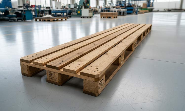 A long pallet on the floor of a warehouse