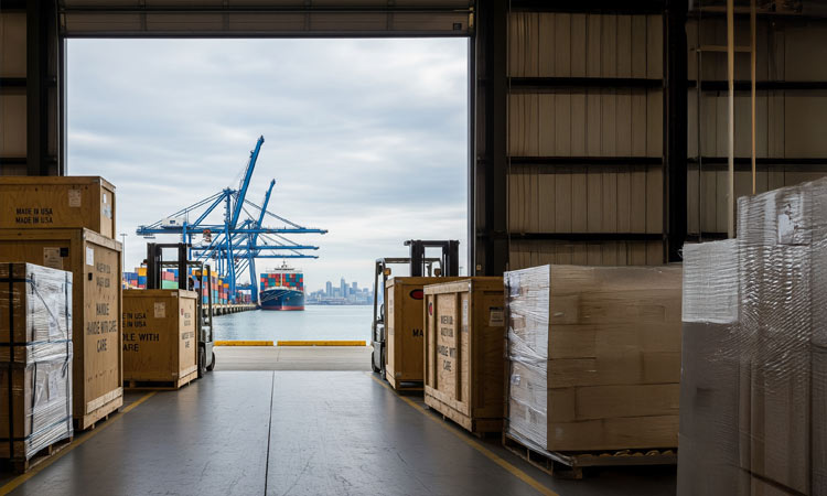 Export packaging in the entrance of a warehouse