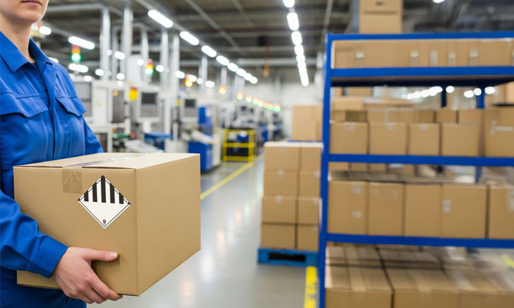 A person carrying hazardous goods packaging