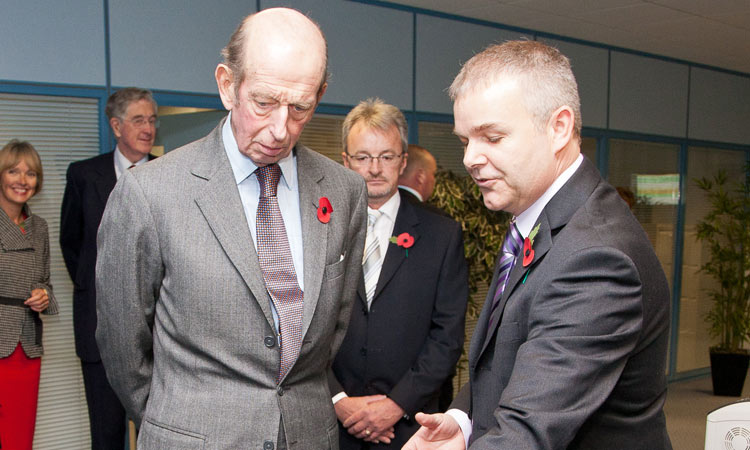 Ian Cook, retired Managing Director of GWP Conductive, with HRH Prince Edward the Duke of Kent