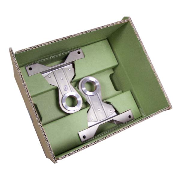 A cardboard box with Bio VCI coating on the interior surfaces