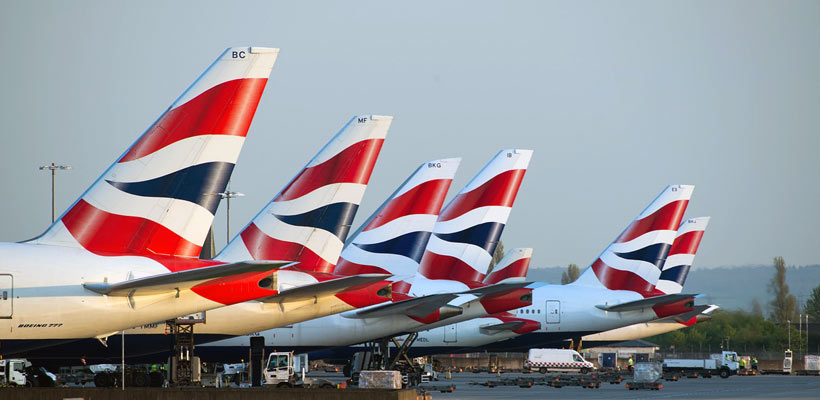 Planes in a row at Heathrow airport