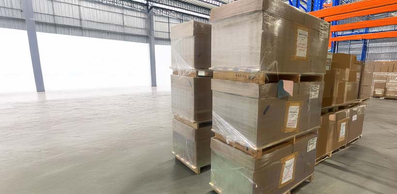 Stackable transit packaging The revised packs, which Stannah can stack up to four high, in their warehouse.