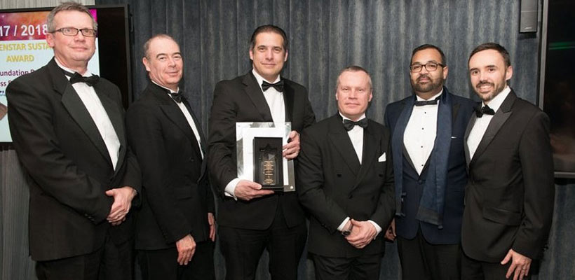 Starpack award winners GWP Packaging employees (from left) David Mason, Bill Chapman, Mike Poynter, Jay Daggar and Matt Dobson, with the Starpack award