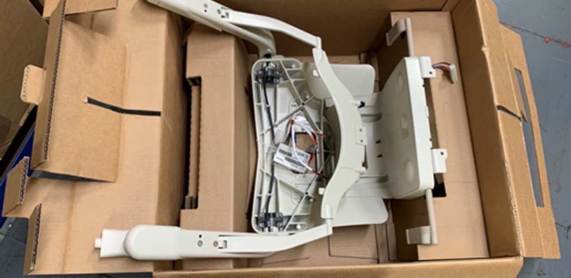 Transit packaging insert A cardboard box with custom corrugated inserts.