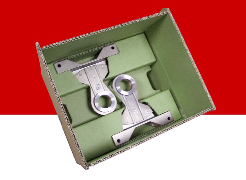 A shipping box for metal parts made from VCI cardboard