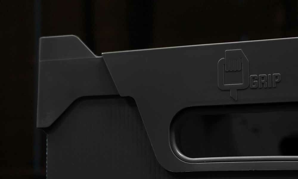 A conductive plastic container in a warehouse