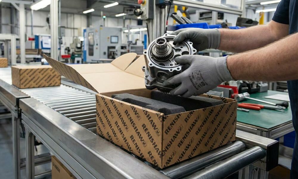 0427 transit packaging A person placing a metal component in to 0427 transit packaging