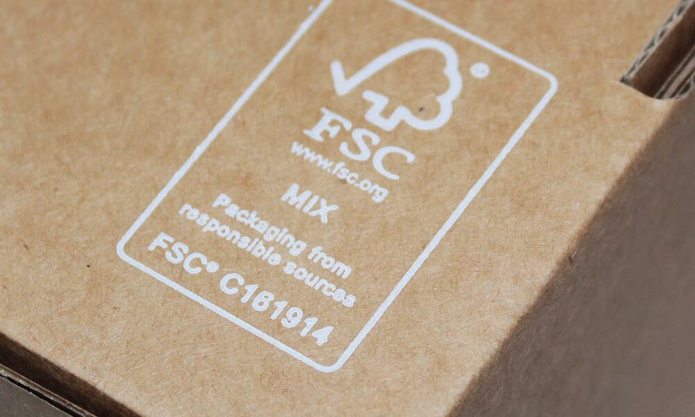 A printed logo on FSC certified packaging