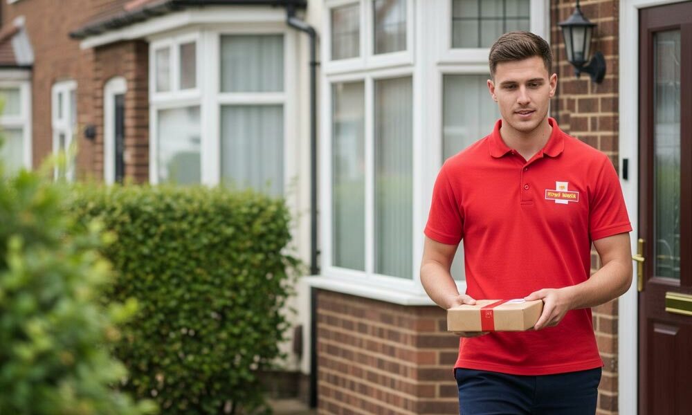 Royal Mail PIP boxes A postman delivering a parcel in a Royal Mail PIP box