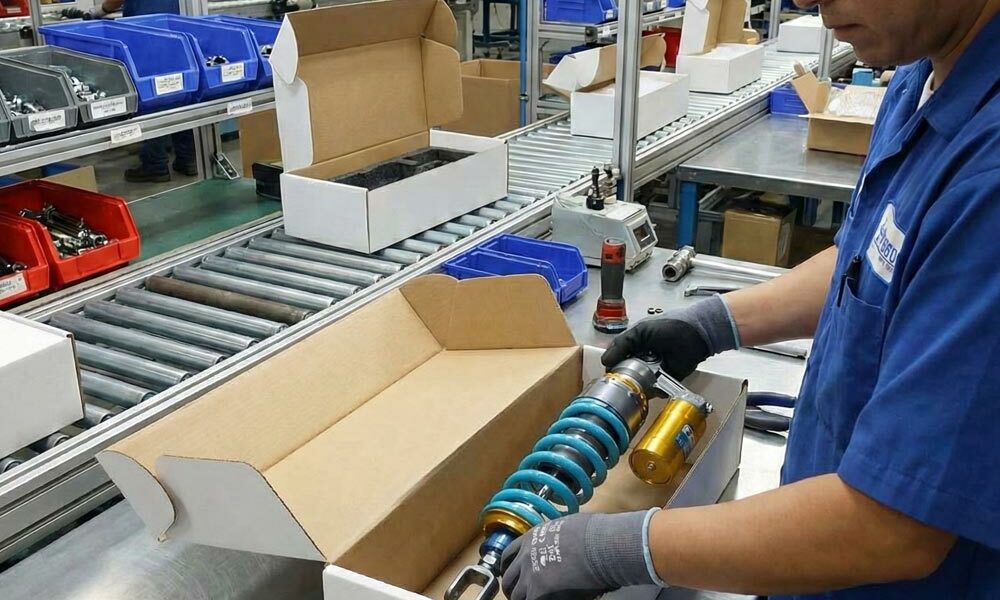A person loading a part with painted finish into a box with anti-abrasion coating