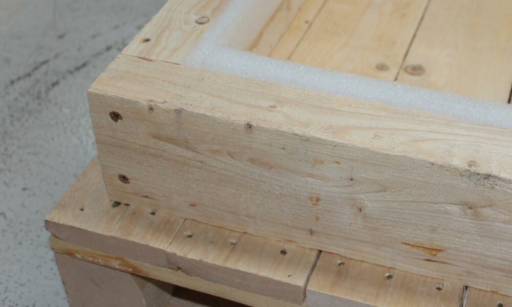 A pallet with bracing and foam lining