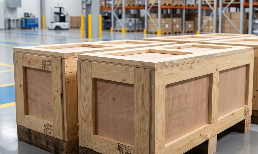 Plywood packaging Plywood packaging in a warehouse